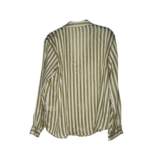 Zara Flowy Striped‎ Long Sleeve Gold Buttons Shirt Ecru/Green Sz L - Picture 6 of 13
